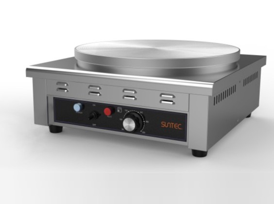 業務用クレープ機械「サンテック クレープメーカー」SVCM-100／SVCM-200本体。ステンレスプレート採用、焼成サイズ最大直径410mm