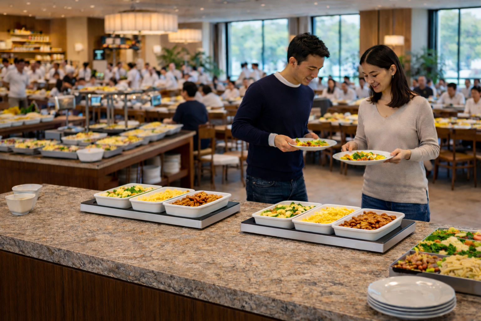 ビュッフェラインで料理を提供するイメージ